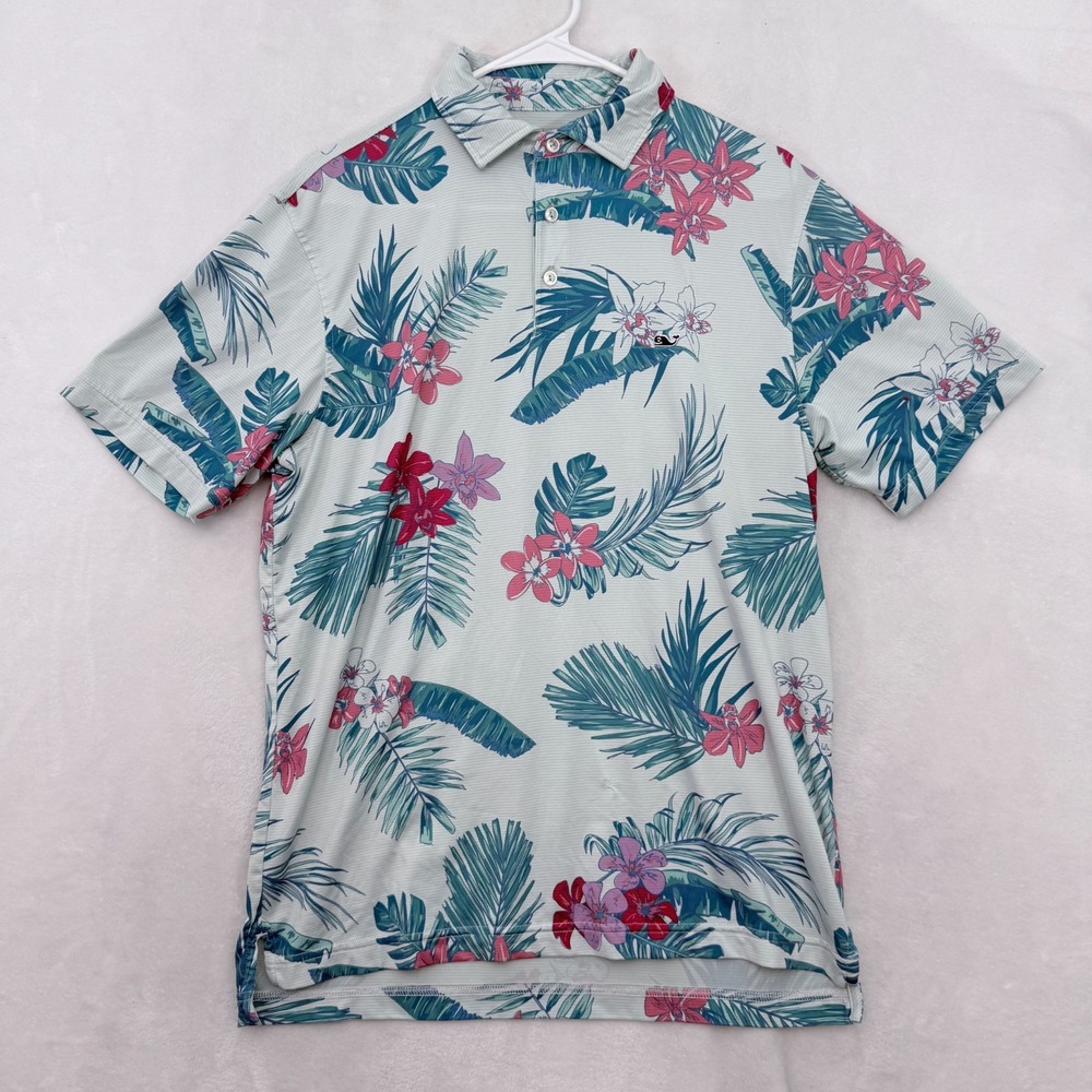 Vineyard Vines On The Go Sankaty Polo Shirt Men S Blue Floral Golf Performance